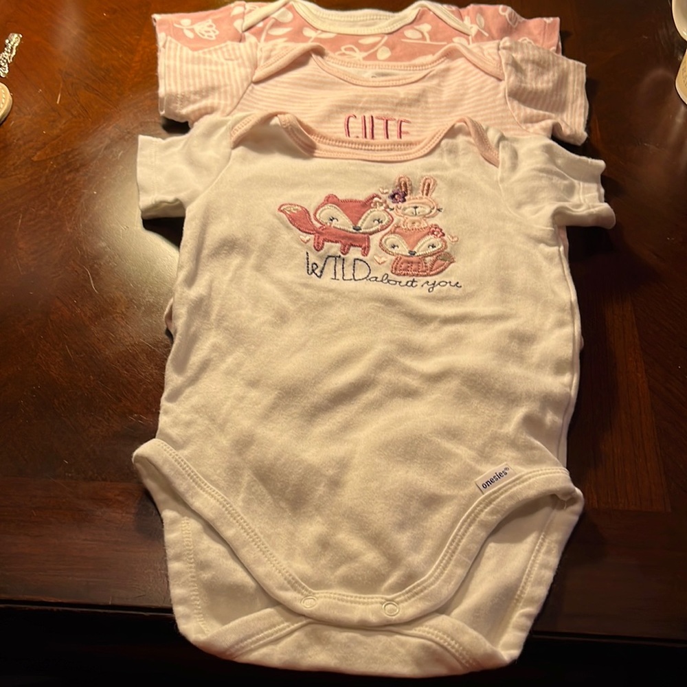Lot (3) 3-6 mos infant girls onesies pre-owned